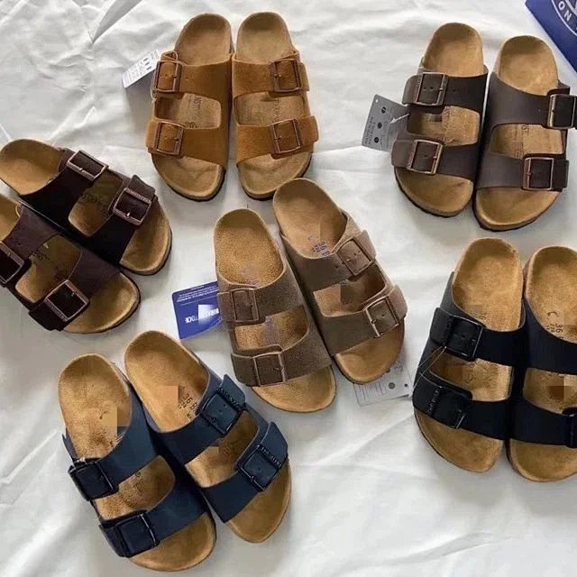 Lazy men's and women's double buckle flat slippers  